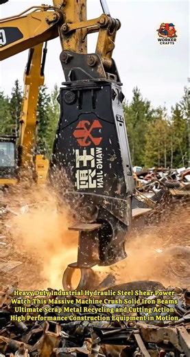 Heavy Duty Hydraulic Shear Slicing Steel Beams 🏗️ #shortsviral