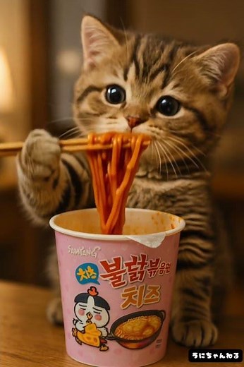 🔥激辛の壁…！うにちゃん、プルダックに挑戦😺🔥