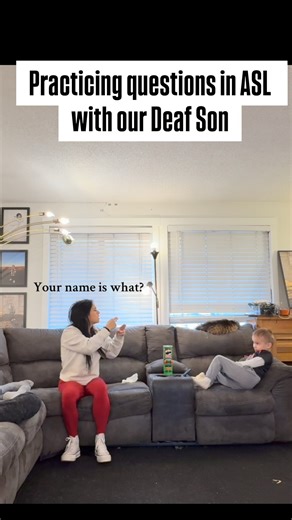 brittney nolte on Instagram: "Practicing questions (what’s our names) in ASL! #mom #sahm #motherhood #parenting #boymom #deaf #hearing #asl #signlanguage #cochlearimplant #cochlearimplants #americansignlanguage #names #dad"