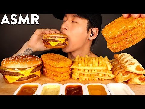 ASMR DOUBLE CHEESEBURGER, HASH BROWNS, FRIES & APPLE PIES MUKBANG (No Talking) EATING SOUNDS