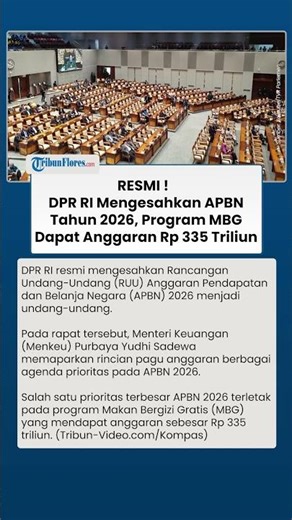 RESMI KETOK PALU ! DPR RI Mengesahkan APBN Tahun 2026, Program MBG Dapat Anggaran Rp 335 Triliun
