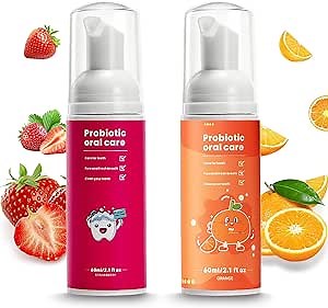 Kids Foam Fluoride Free Toothpaste Mix Mint Flavor, Toddler Natural Teeth Deep Cleaning Toothpaste for U Shaped Toothbrush-Strawberry+Orange