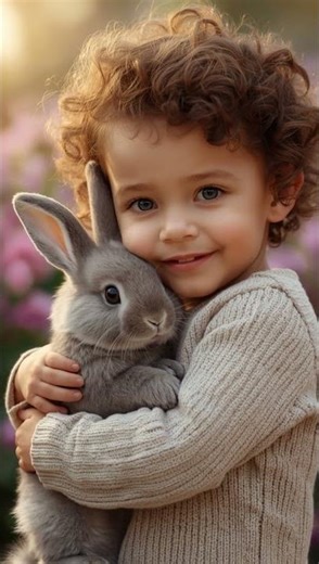 AI Generated Scene Girl Jumps with Rabbit