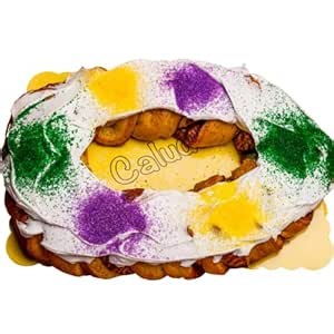 Caluda's Traditional King Cake DIY Kit - Fresh Un-Iced Brioche Cake with Icing Packets, Mardi Gras Colored Sugars, Baby, Decorating Instructions, Serves 10-12, Authentic New Orleans Louisiana Mardi Gras Dessert for Holidays Parties