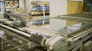 Technology of production double glass for PVC windows. Step cutting glass. Laser cutting of glass. Industrial production line of glass.