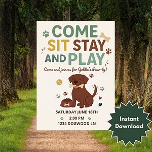 DOG PARTY INVITE | Digital Dog Birthday Invitation Canva Template | Editable Pet Party Invite | Customizable Dog Theme | Instant Download - Etsy