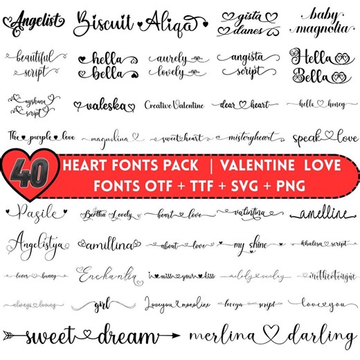 Heart Fonts Bundle | Romantic Love Fonts | Valentine Typography | OTF TTF Font Pack - Etsy
