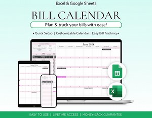 Bill Calendar Bills Planner Expense Tracker Bill Organizer Budget Spreadsheet Monthly Bill Tracker Financial Planner Google Sheets Excel - Etsy
