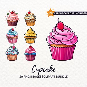 Cupcake Clipart Bundle - 20 Sweet Dessert Graphics, Birthday and Party Clipart, Instant Download, Commercial Use - Etsy