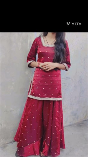 Short kurti with sharara of fandy silk fabric use or mirror work lace #new #trendingvideo