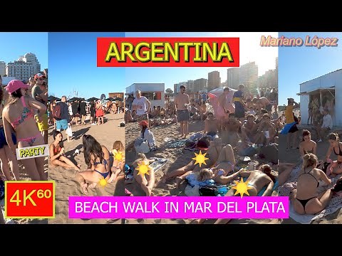 4K⁶⁰ - 👉 BEACH WALK (GRANDE BEACH) 🏖️ - ARGENTINA - Mar del Plata - Travel 🌟