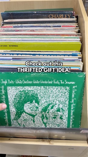 Katie Scott | Furniture Refinisher on Instagram: "Check out this thrifted gift idea! I found a few vintage Christmas vinyl records for $2.99 a piece and bundled them together for someone who loves old-school music. There’s just something magical about listening to this kind of nostalgia on a turntable. It’s an affordable and adorable little thrifted gift for the holidays. #thriftedgifts #christmasgiftideas #thriftmas"