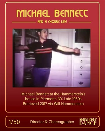 Immortal Icons of Dance ™️ on Instagram: "Michael Bennett was born 1943 in Buffalo, New York, began dancing professionally as a teenager. He moved to New York City to pursue Broadway and quickly rose through the ranks as a dancer before becoming a choreographer and director. Bennett revolutionized musical theater with his visionary work on shows like Company, Follies, and most famously A Chorus Line, which earned him nine Tony Awards and is celebrating its 50th Anniversary this month. We celebra