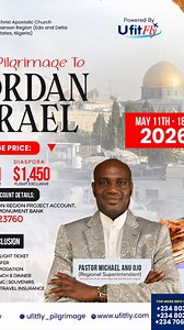 Join Pastor Michael Anu Ojo and Prophet Timothy Olatunbosun Igbalajobi on a life-transforming 8-day pilgrimage to Israel and Jordan from May 11th to 18th, 2026. Walk in the footsteps of Jesus, explore the rich history of the Bible, and experience the spiritual power of the Holy Land. Visit iconic sites such as the Sea of Galilee, the Jordan River, Bethlehem, and Jerusalem. Enjoy spiritual teachings, prayer, and fellowship with like-minded believers. Let the sacred places ignite your faith and de