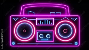 1980s style ghetto blaster with looping vibrating speakers and rolling cassette player