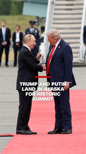 US President Donald Trump and Russian President Vladimir Putin arrived at a US military base in Alaska where the two leaders took part in a red carpet greeting ahead of their talks on Ukraine. As both leaders met on the tarmac, a flyover of American military planes passed overhead, including fighter jets and what appeared to be a B-2 stealth bomber. Follow live updates: https://cnn.it/470XRNS | CNN