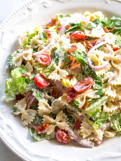 BLT Pasta Salad Recipe ( VIDEO) - The Girl Who Ate Everything
