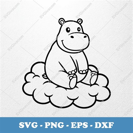 Hippo Sitting on Cloud SVG | Cartoon Hippo Vector Clipart EPS PNG Dxf for Cricut Silhouette - Etsy