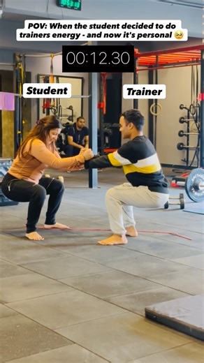 Tikks 🏋️‍♀️ on Instagram: "Partner Squat Hold Challenge 🔥 . Tag / share with your partner and see who breaks first 😈💥 . 🧿 #PartnerWorkout #SquatHoldChalleng #explore #GymChallenge #TagYourPartner . . [ Partner workout, squat hold challenge, couple fitness goals, gym partner energy, leg day burn, hold the pain, strength challenge, fitness reels India, workout motivation, fit reel, desi gym vibes, endurance training, core strength, teamwork in fitness, viral gym reel, tag your partner, strong