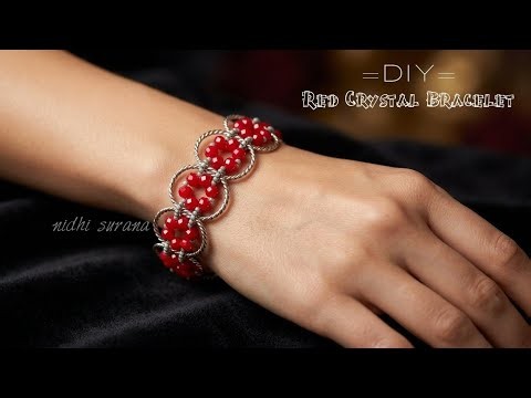 DIY Red Crystal Flower Bracelet with Silver Circles | Easy Beading Tutorial