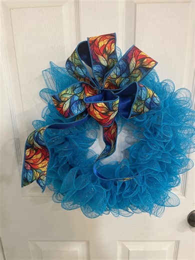 Blue Mesh Wreath With Colorful Bow - Etsy