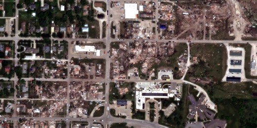 Satellite imagery shows devastation left behind from EF-4 tornado in Greenfield, Iowa