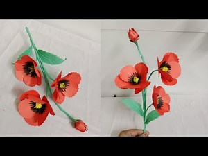 Beautiful and easy paper Poppy flower making idea. How to make paper Poppy flower.