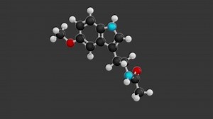 Melatonin molecular structure: 3D model of molecule. Chemical formula: C13H16N2O2. Seamless looping Video with an Alpha Channel. Gray background.