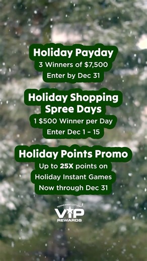 Tennessee Lottery on Instagram: "December fills up fast. Save this post to stay on top of all TN VIP Rewards promos and drawings. Happy Holidays!"