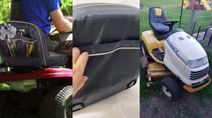 HOMEYA Riding Lawn Mower Seat Cover, Heavy Duty 600D Oxford Waterproof Tractor Seat Cover with Padding & Back Pockets, for 12.2-14.2 Inches High Seats, Fits Husqvarna Cub Cadet Seat with Armrests