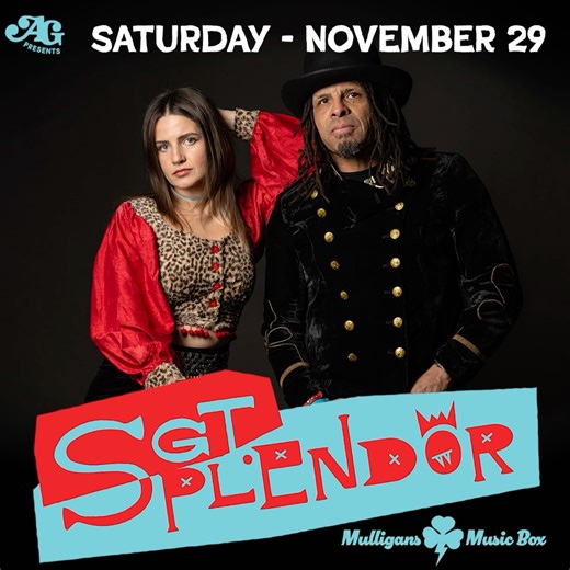 🎉🎉AG presents is excited to welcome Sgt Splendor ⚡ featuring Kate Vargas and Eric McFadden, to the Mulligans Music Box on November 29th.🎉🎉 This will now be a full band show!! Eric and Kate welcome Justin Morris on Bass (JMoCo and Brown Chicken Brown Cow Stringband) and Kevin Garland on drums (Three to 5). Grab your tickets this is gonna be a good one! Before joining forces, the duo behind Sgt. Splendor were already formidable solo artists, Kate Vargas chalking up acclaim at outlets like NPR,