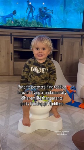 Julie, Logan & Reece on Instagram: "Lol please don’t come at me… I have rarely if ever heard a story where a toddler mom or dad said their daughter was difficult to potty train! Or if they have two, more difficult than their son. I’m not saying they don’t exist but even google says they’re different and girls often potty train sooner which makes them seem easier. Anyways this is mostly a joke and I’d love all your funny potty training stories and any tips to get them to poop on the potty. Baby R