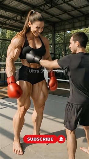 Muscular Strong Woman Laughs Off Weak Punches During Kickboxing Training!🤣💪#stronggirls#strongwomen​