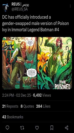 3 comments | DC has officially introduced a gender-swapped male version of Poison in lmmortal Legend Batman # 4 #immortallegendbatman #batman #poisonivy #dcccomics #dcuniverse | Marcus Phoenix | Facebook