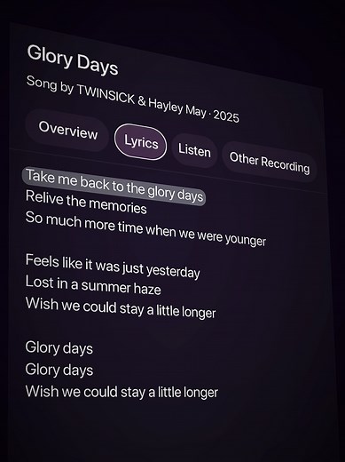 Glory Days Lyrics - Twinsick Music Analysis