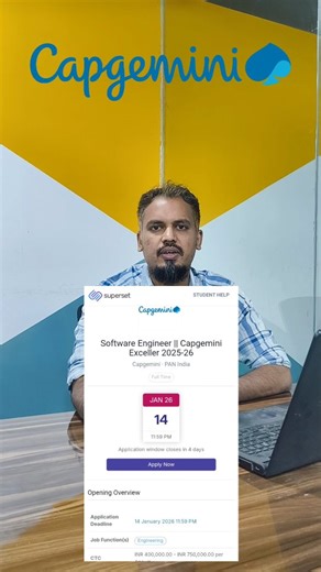 Besant Technologies OMR - No.1 Software (IT) Training Institute on Instagram: "🚨 Freshers Bulk Hiring – Capgemini 🚨 💬 𝐂𝐨𝐦𝐦𝐞𝐧𝐭 “𝐋𝐈𝐍𝐊” 🔗 𝐀𝐩𝐩𝐥𝐲 𝐋𝐢𝐧𝐤 𝐰𝐢𝐥𝐥 𝐃𝐌 A great opportunity for fresh graduates to begin their IT career with a global MNC! Capgemini is hiring Software Engineers through a bulk recruitment drive across India. 🏢 Company: Capgemini 👨‍💻 Role: Software Engineer 🎓 Eligibility: Freshers 💰 CTC: ₹4 – ₹7.5 LPA 📍 Location: PAN India 🔗 Apply Via: Superset A