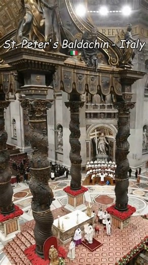 "Bernini’s bronze giant. 🥉✨ Standing 98 feet tall, St. Peter's Baldachin is a masterpiece of Baroque art. The famous twisted columns frame the altar perfectly. 🇻🇦🏛️😲" | Days in Italy