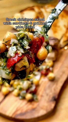 Greek Chickpea Salad with Sardines and Grilled Pita Bread Recipe