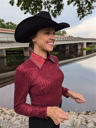 Burgundy Sequin Show Shirt - Rhinestone Collar, Western Rodeo Outfit - Etsy
