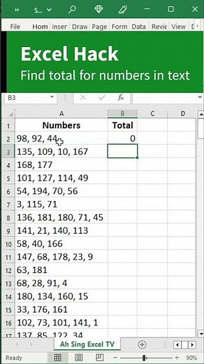 Excel functions to find total for numbers in systematic text