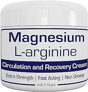 Nutrasal Magnesium L-Arginine Cream Nitric Oxide Blood Flow Circulation Lotion Supplement for Men and Women Jar 4 oz