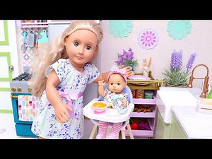 Mama doll cooking healthy dinner for the family! Play Dolls