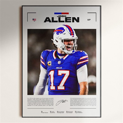 Josh Allen Poster, Josh Allen Fan Gift, NFL Wall Art, Football Digital Download, Buffalo Bills Poster, Football Gift - Etsy