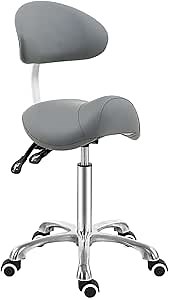 Antlu Saddle Stool Chair with Back Support - Ergonomic Esthetician Seat Saddle Stool for Salon Tattoo Spa Medical Dentist Clinic (with Backrest, Grey)