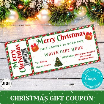 Editable Christmas Coupon Template, Printable Gift Certificate, Last Minute Gift