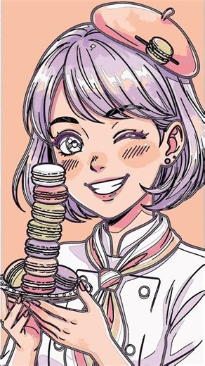 Draw Cute Anime Chef with Macarons! Easy Steps!
