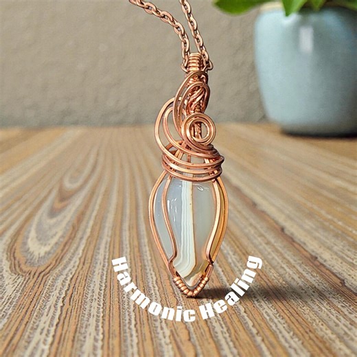 Agate Wrapped Necklace, Wire Wrapped Pendant, Copper Wrapped Agate, Handmade, Awareness, Overcoming Anger, Release Negativity, Gift for Her - Etsy