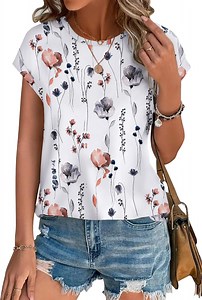 TEMOFON Womens Tops Short Sleeve Shirts Blouses for Women Summer Dressy Casual Cap Sleeve Tops with Curved Hem