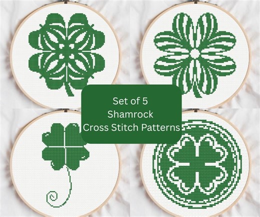 Shamrock Cross Stitch Patterns: Set of 5 Small Designs (digital Download, PDF) - Etsy