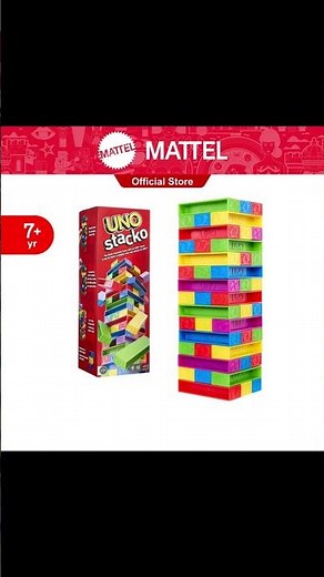 ￼UNO Stacko Game For Kids & Family With 45 Colored Stacking Blocks & Tray (JGT89)